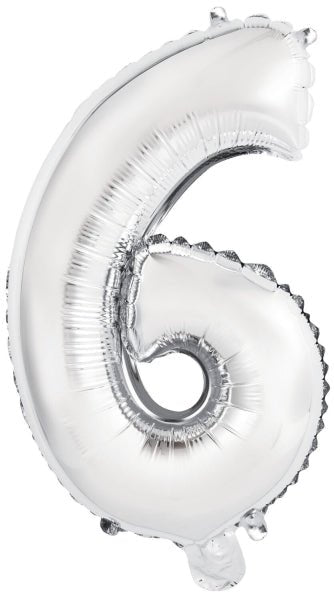 Folieballon – Mini Cijfer 6 – Zilver – 36 x 22 cm van Riethmueller koop je bij Partywinkel