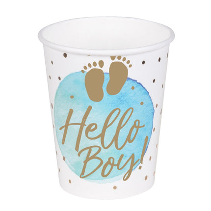 Geboorte Bekers Hello Boy Papier 210ml 10st van Boland koop je bij Partywinkel