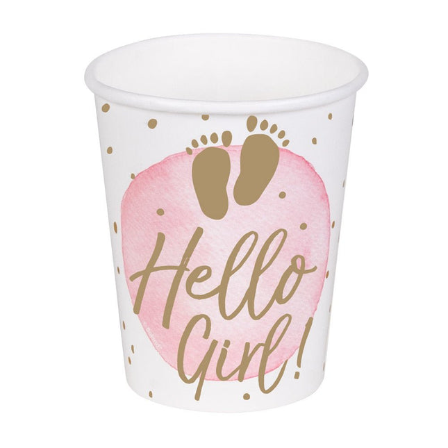 Geboorte Bekers Hello Girl Papier 210ml 10st van Boland koop je bij Partywinkel