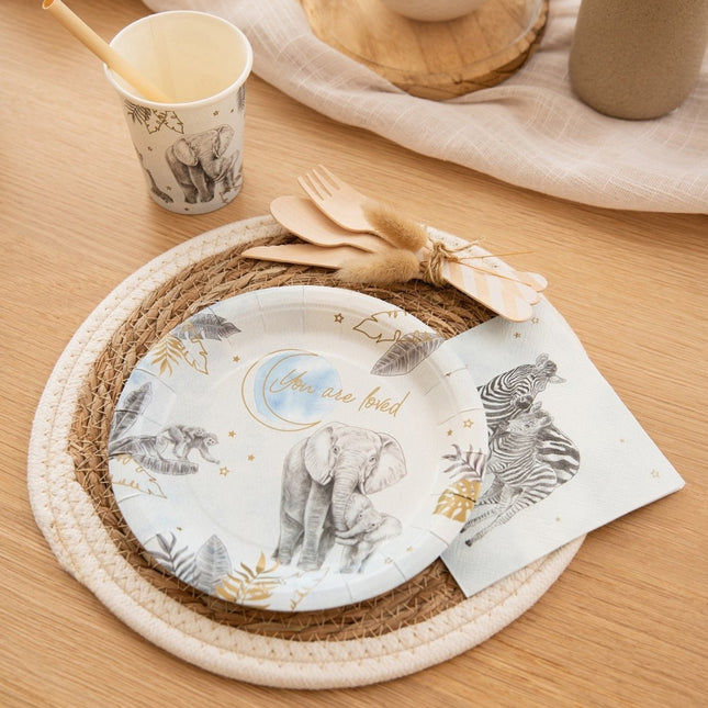 Geboorte Servetten Blauw Safari 25cm 20st van Haza Witbaard koop je bij Partywinkel