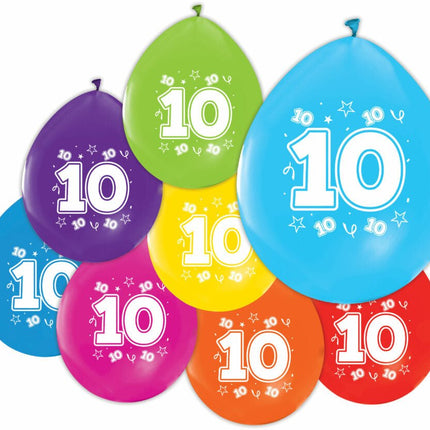 Gekleurde Ballonnen 10 Jaar 30cm 8st van WeFiesta koop je bij Partywinkel