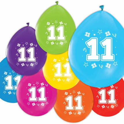 Gekleurde Ballonnen 11 Jaar 30cm 8st van WeFiesta koop je bij Partywinkel