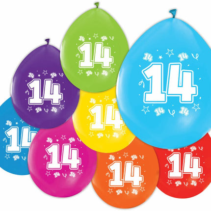 Gekleurde Ballonnen 14 Jaar 30cm 8st van WeFiesta koop je bij Partywinkel