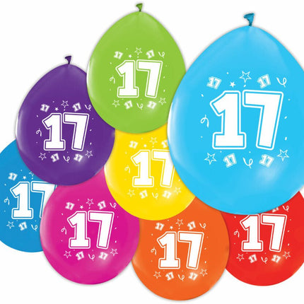 Gekleurde Ballonnen 17 Jaar 30cm 8st van WeFiesta koop je bij Partywinkel