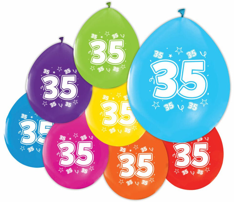 Gekleurde Ballonnen 35 Jaar 30cm 8st van WeFiesta koop je bij Partywinkel