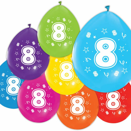 Gekleurde Ballonnen 8 Jaar 30cm 8st van WeFiesta koop je bij Partywinkel