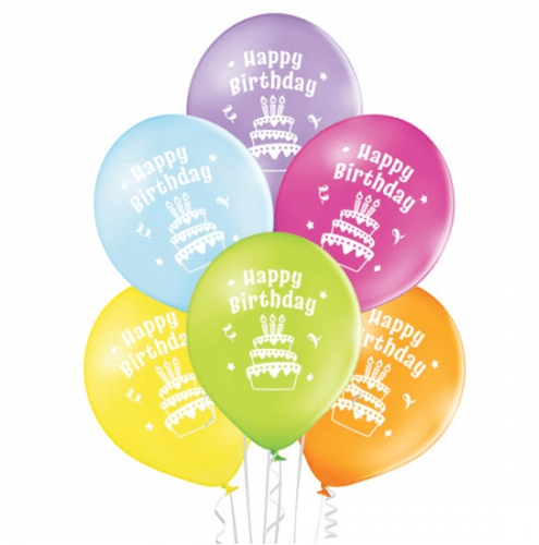 Gekleurde Ballonnen Happy Birthday Taart 30cm 10st van VDV Benefit koop je bij Partywinkel