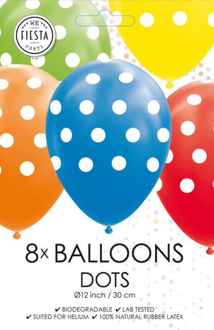 Gekleurde Ballonnen Stippen 30,5cm 8st van WeFiesta koop je bij Partywinkel