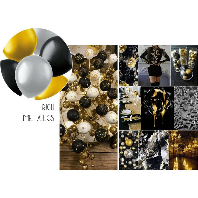 Gekleurde Ballonnen Zwart Goud Zilver Metallic 13cm 50st van Folat koop je bij Partywinkel