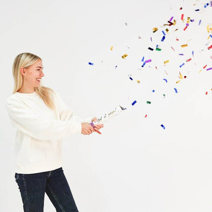 Gekleurde Confetti Kanon Rechthoek Folie 28cm van Riethmueller koop je bij Partywinkel