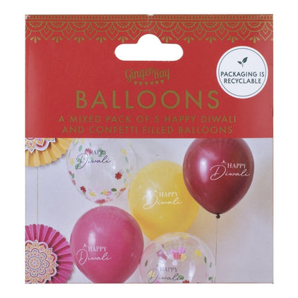 Gekleurde Diwali Ballonnen 30cm 5st van Ginger Ray koop je bij Partywinkel