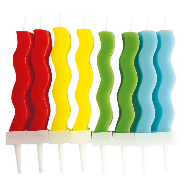 Gekleurde Kaarsen Twisted 8st van Procos koop je bij Partywinkel