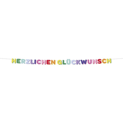Gekleurde Letterslinger Herzlich Glückwunsch 2,6m van Folat koop je bij Partywinkel