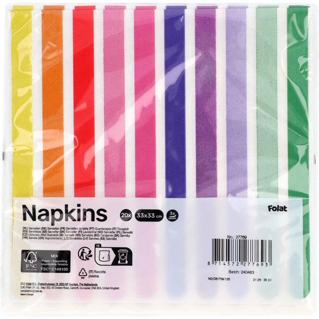 Gekleurde Servetten 33cm 20st van Folat koop je bij Partywinkel