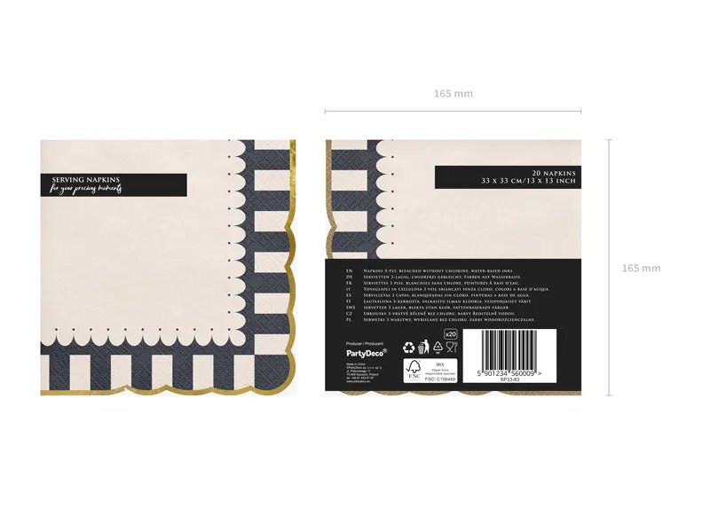 Gekleurde Servetten Gestreept Gouden Rand 33cm 12st van Partydeco koop je bij Partywinkel