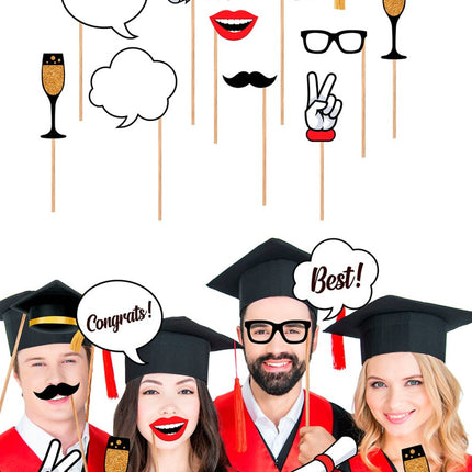 Geslaagd Photobooth Props Zwart Goud 10st van Fiestas Guirca koop je bij Partywinkel