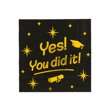 Geslaagd Servetten Zwart Goud Yes You Dit It! 19cm 16st van Paper Dreams koop je bij Partywinkel