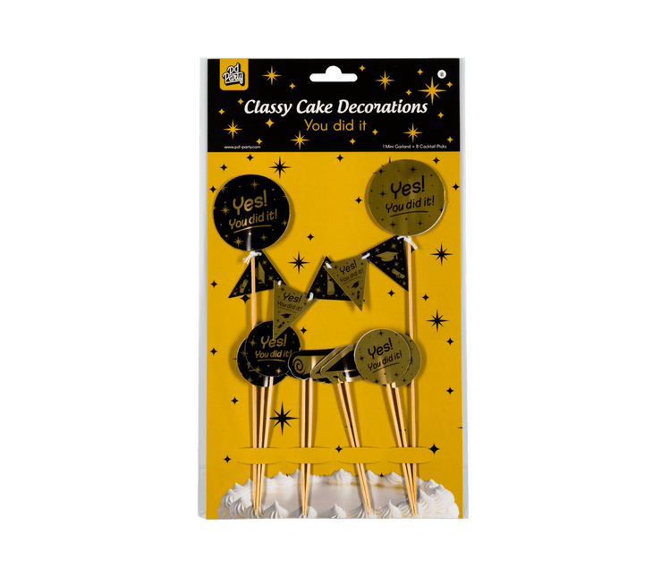 Geslaagd Taarttopper Zwart Goud 30cm van Paper Dreams koop je bij Partywinkel