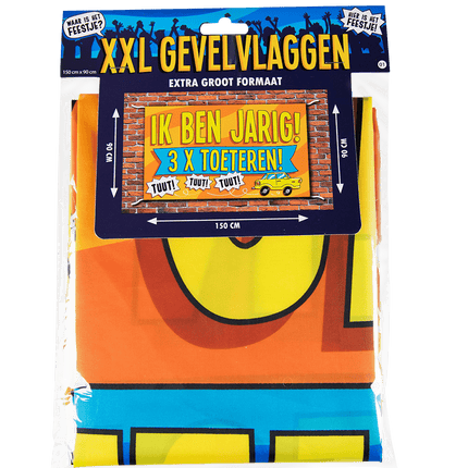 Gevelvlag Ik Ben Jarig 3x Toeteren! 1,5m van Paper Dreams koop je bij Partywinkel