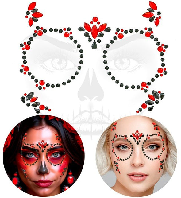 Gezichtsdecoratie Dag van De Doden Rood/Zwart van Widmann koop je bij Partywinkel