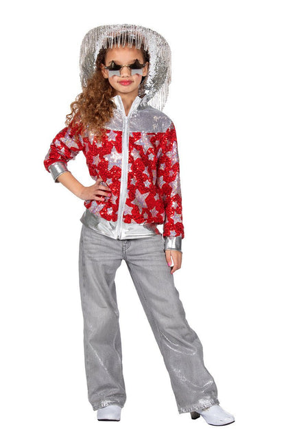 Ster Jas Rood Zilver Meisje Met Pailletten van Wilbers & Wilbers koop je bij Partywinkel