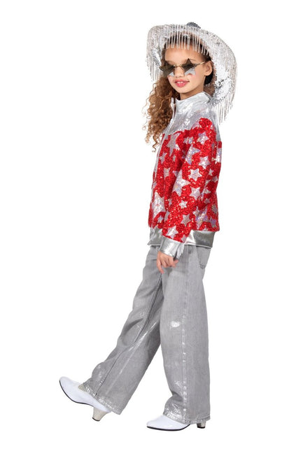 Ster Jas Rood Zilver Meisje Met Pailletten van Wilbers & Wilbers koop je bij Partywinkel