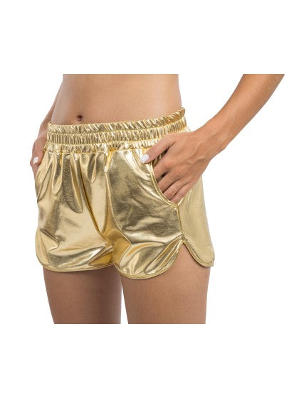 Kultaiset metallinhohtoiset shortsit naisille