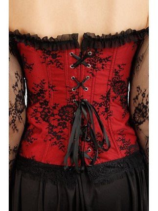 Gothic Korset Dames Rood Zwart Met Kanten Mouwen van CHAKS koop je bij Partywinkel