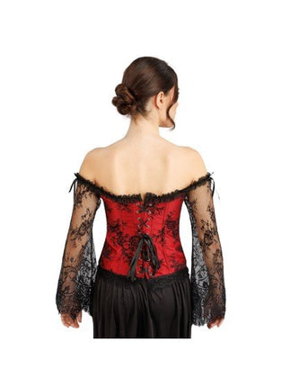 Gothic Korset Dames Rood Zwart Met Kanten Mouwen van CHAKS koop je bij Partywinkel