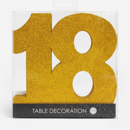 Goud Tafeldecoratie Cijfer 18 Glitter 20,5cm van WeFiesta koop je bij Partywinkel