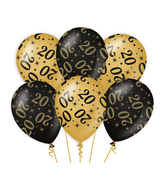 Goud Zwarte Ballonnen 20 Jaar 30cm 6st van Paper Dreams koop je bij Partywinkel