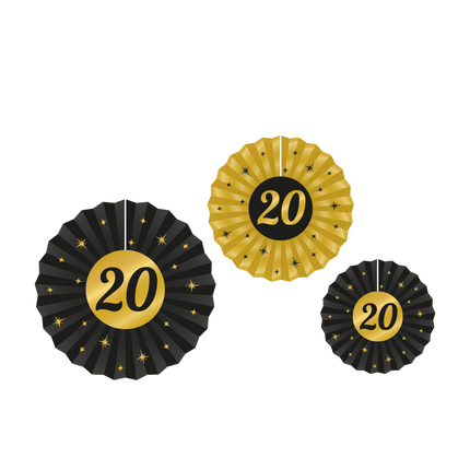 Goud Zwarte Hangdecoratie 20 Jaar 3st van Paper Dreams koop je bij Partywinkel