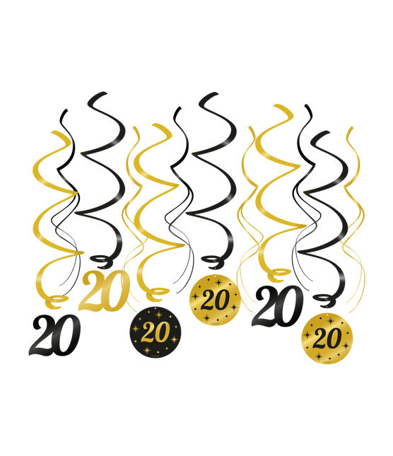 Goud Zwarte Hangdecoratie 20 Jaar 70cm van Paper Dreams koop je bij Partywinkel