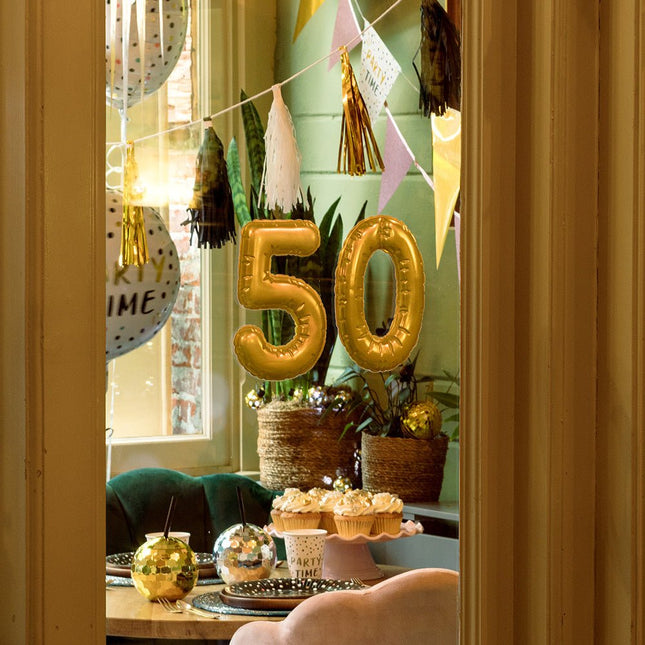 Gouden 9 jaar Stickers Folieballon 20cm van Boland koop je bij Partywinkel