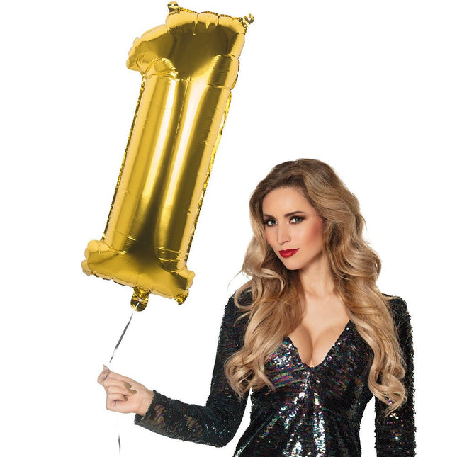 Gouden Cijfer Ballon 1 Jaar 86cm van Boland koop je bij Partywinkel