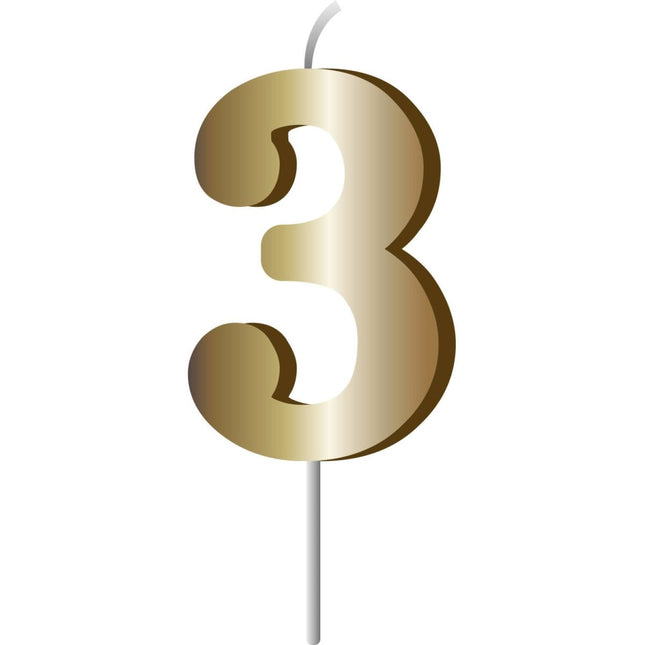 Gouden Kaars 3 Jaar 7cm van Folat koop je bij Partywinkel