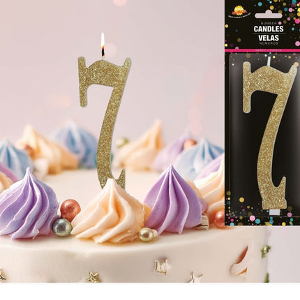 Gouden Kaars 7 Jaar Glitter 12,5cm van Fiestas Guirca koop je bij Partywinkel