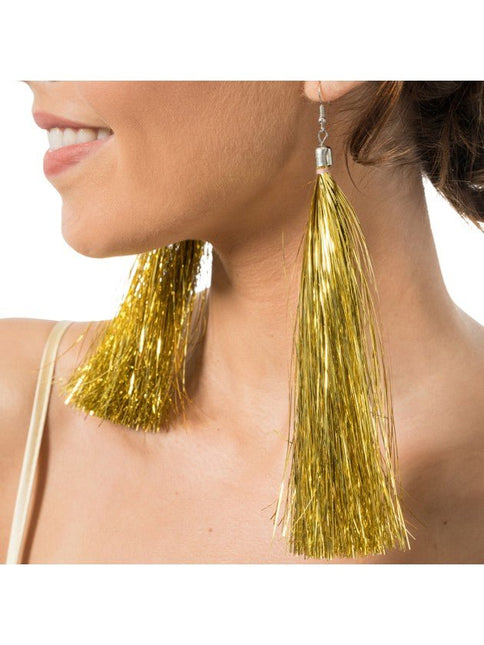 Gouden Lametta Oorbellen 17cm van CHAKS koop je bij Partywinkel