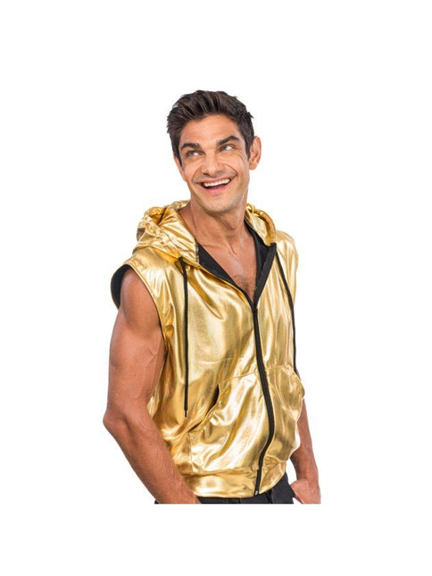 Gouden Mouwloos Jasje Met Capuchon Heren van CHAKS koop je bij Partywinkel