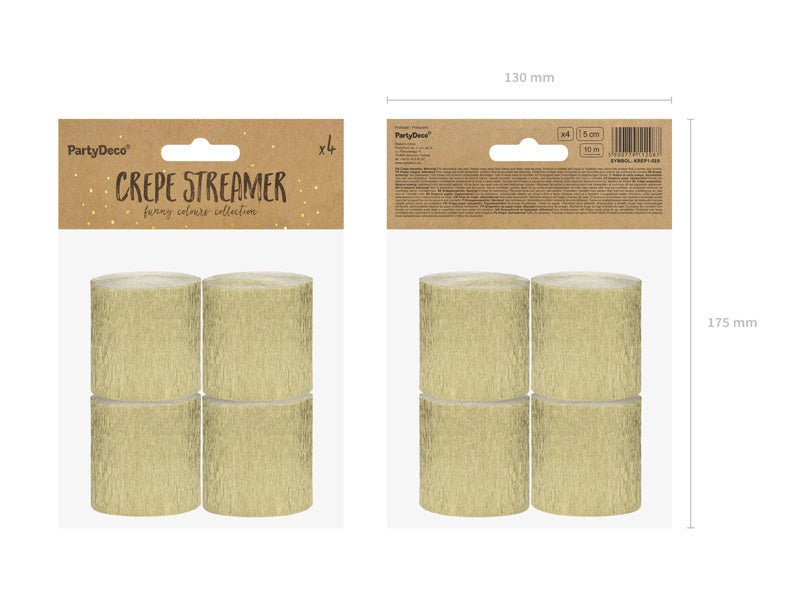 Gouden Slingers Crepe Rol 5cm 10m 4st van Partydeco koop je bij Partywinkel