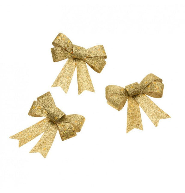 Gouden Strik Glitter 12,7cm 3st van CHAKS koop je bij Partywinkel