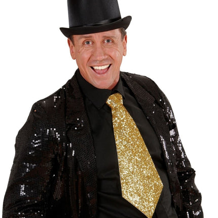 Gouden Stropdas Glitter Met Elastiek van Widmann koop je bij Partywinkel
