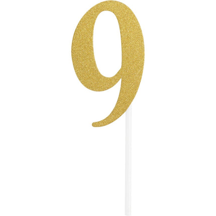 Gouden Taarttopper 9 Jaar 5x8cm van Creative Converting koop je bij Partywinkel