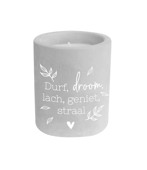 Grijze Cement Kaars Durf, Droom 8cm van Paper Dreams koop je bij Partywinkel