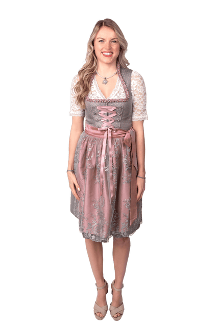 Grijze Dirndl Jurk Oktoberfest Roze Dames van Haus Huberts koop je bij Partywinkel