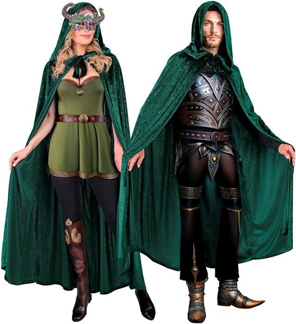 Groen Fluwelen Cape Met Kap 140cm van Widmann koop je bij Partywinkel