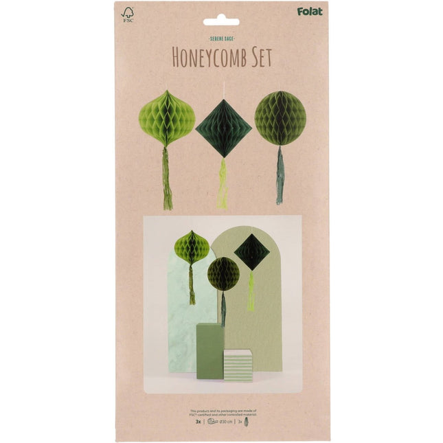 Groene Honeycombs 30cm 3st van Folat koop je bij Partywinkel