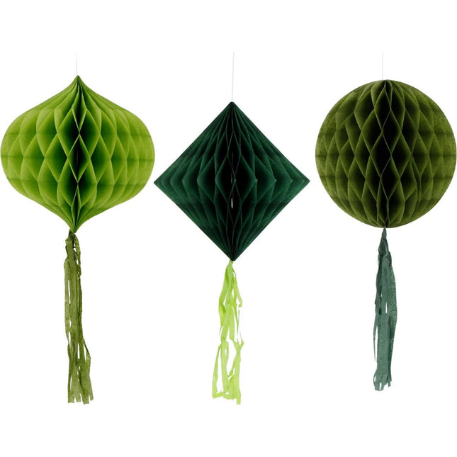 Groene Honeycombs 30cm 3st van Folat koop je bij Partywinkel