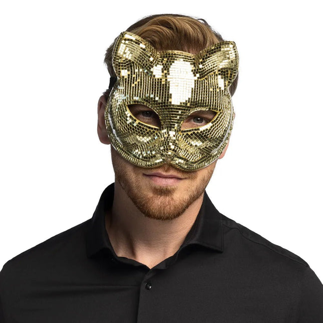 Halfmasker Disco cat goud van Boland koop je bij Partywinkel
