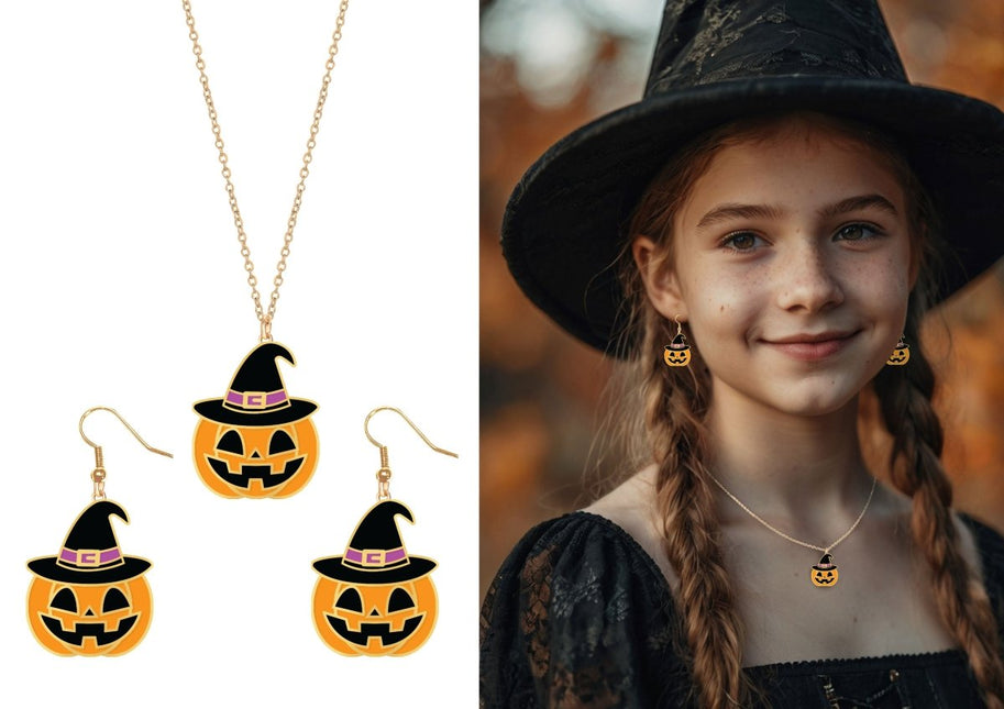 Halloween Accessoireset Oranje Ketting En Oorbellen Pompoen van Fiestas Guirca koop je bij Partywinkel